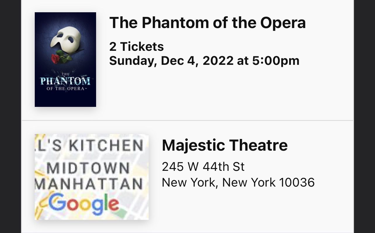 Two Tickets To See Phantom Of The Opera On Broadway!