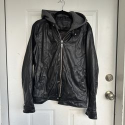 Zara Mens Faux Leather Coat with Hood size L