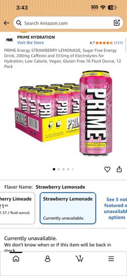 Prime Energy Drink Strawberry Lemonade 12 Pack