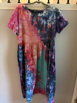 ✨ONE OF A KIND✨ Medium/Large Hand Painted/Tie-Dyed 100% Cotton Galaxy Dress ✨WITH POCKETS✨
