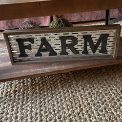 FARM Sign New Wood And Metal 24 By 8 Inches 