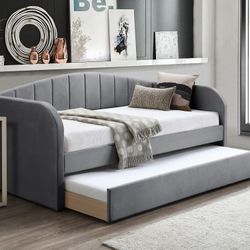 ✅️✅️Gray velvet fabric padded twin size day bed with pull out trundle(Mattress not included)✅️✅️✅️