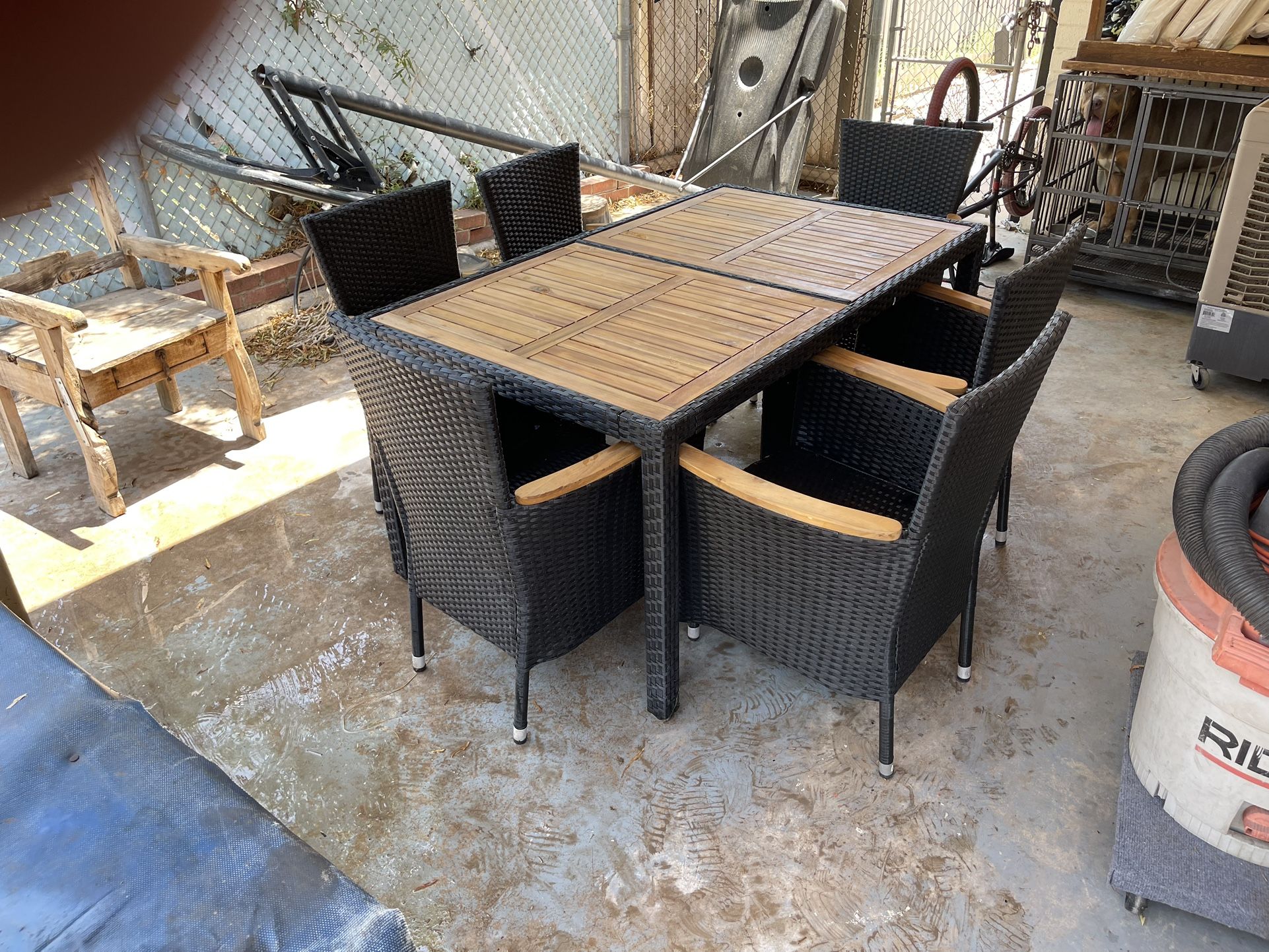 GZMR Patio Dining-Set 7-Piece Brown Wicker Patio Dining Set