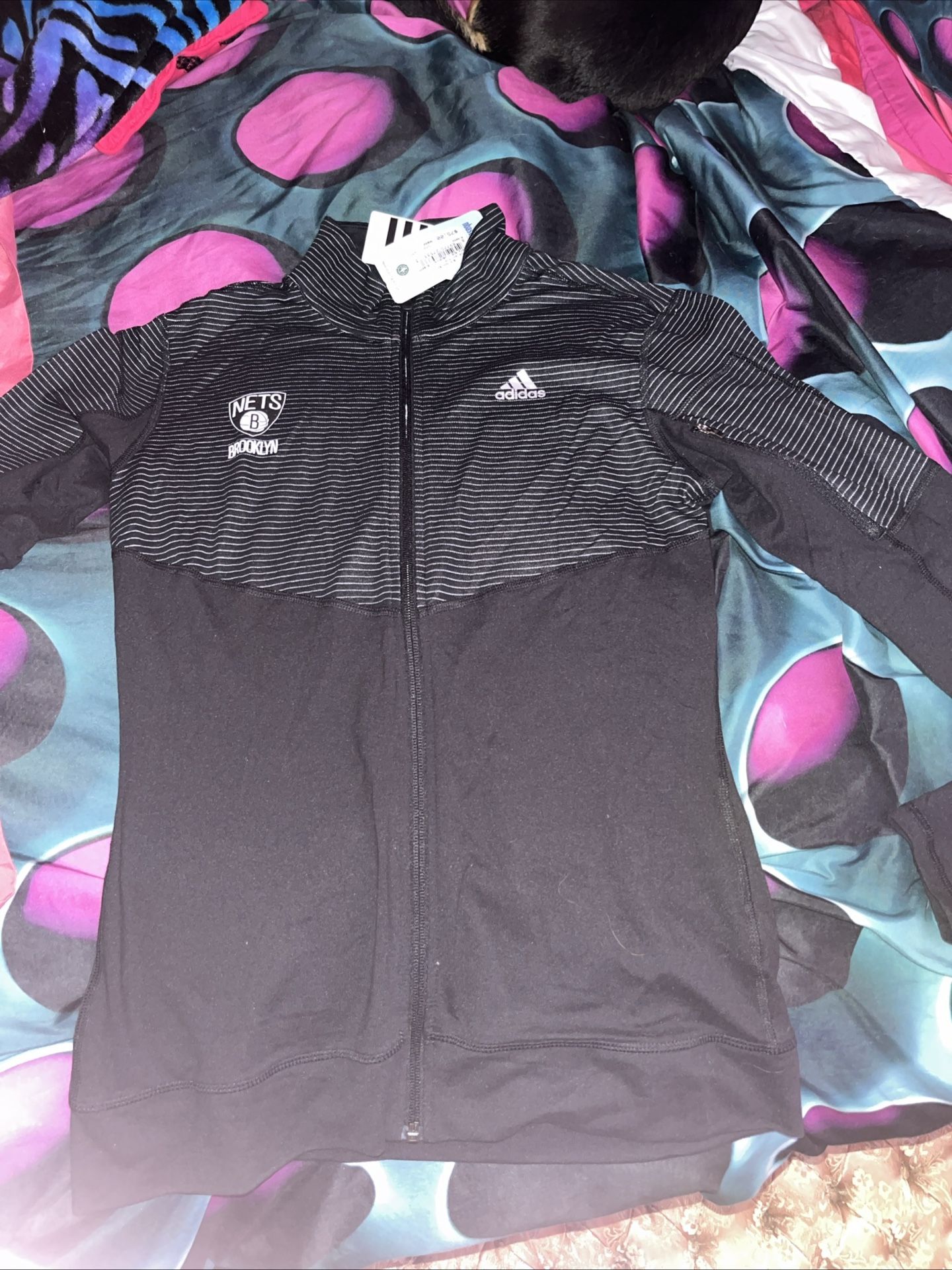 Brooklyn Nets Lightweight Jacket Womens Small Black Color Block Striped Zipper