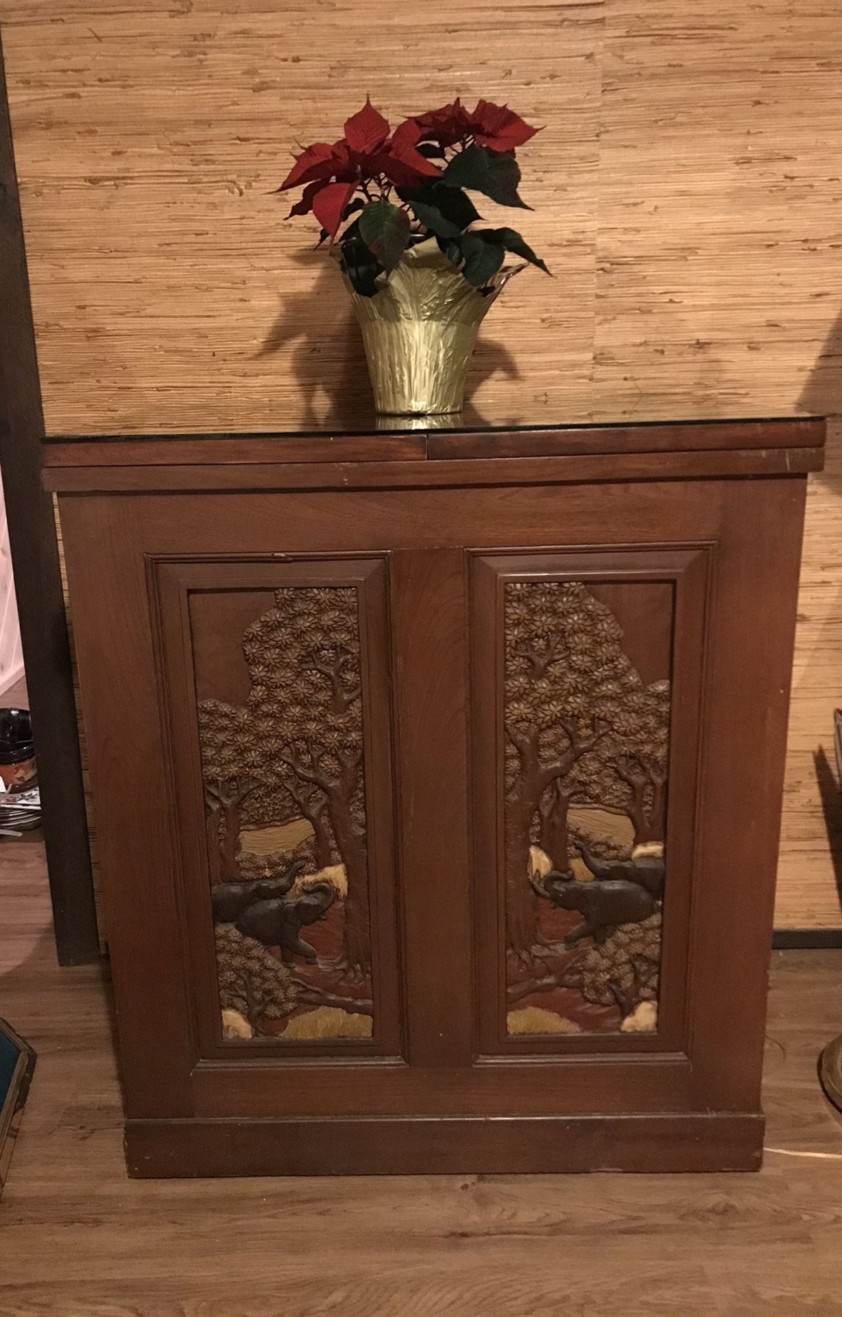 Vintage Hand Carved Folding Expandsble Liquor Bar Server