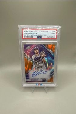 2022 Topps Chrome Cosmic Orange Galactic Auto /25 Brandon Lowe PSA 9