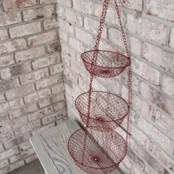 VINTAGE. METAL WIRE HANGING 3 TIER FRUIT BASKET 