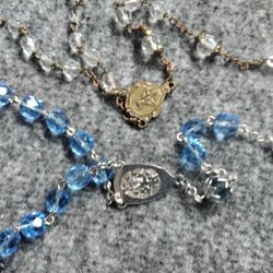 Vintage Catholic Rosaries, Sky Blue, Water Clear Glass 