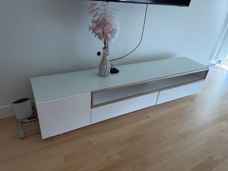 Modern White Glass Top TV Stand