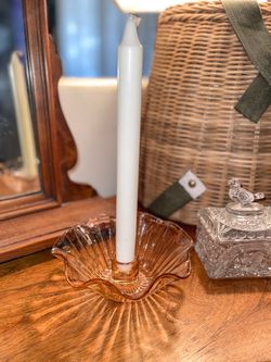 Pink Depression Glass Flower Petal Edge Shape Candle Holder