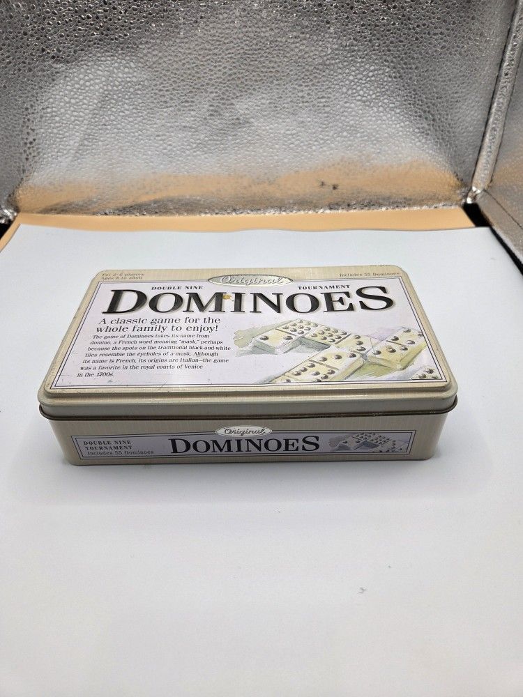 Original Dominoes Board Game In Vintage Tin - Double 9, Color Dot, 55 Dominoes