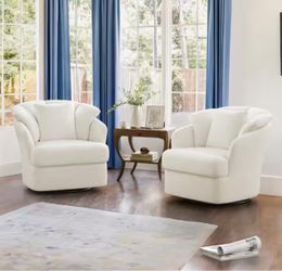 Pair of Modern Boucle Swivel Barrel Chairs