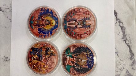 Egyptian Gods Colorized Copper Coins Set of 4