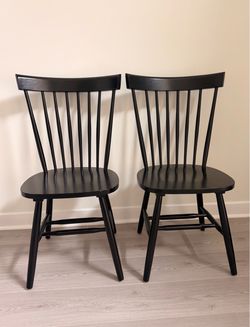 Set of 2 Black Wood Windsor Dining Chairs