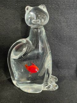 Vintage art glass, cat figurine