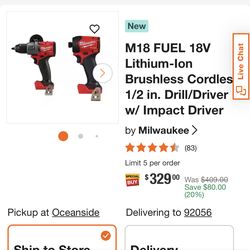 Milwaukee M18 FUEL Drill & Impact Kit + Battery + Case (Brand New)