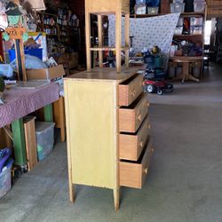 1960S Era for drawer dresser with matching end table good working order. 46 inches high 34 inches wide 20 inches deep.