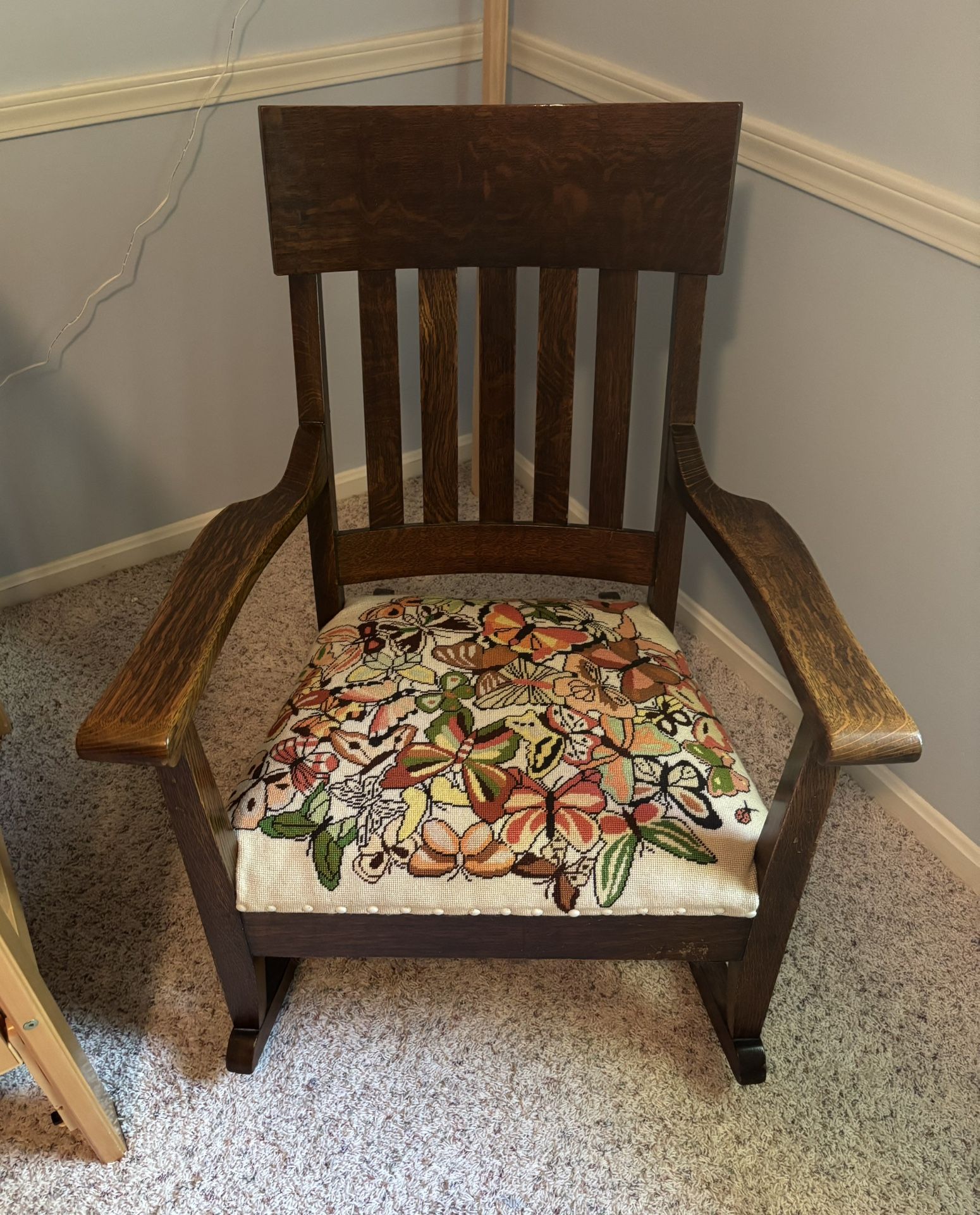 Antique Rocker Chair Embroidered Chair Seat