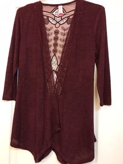 Pretty Burgundy Cardigan With Lace work in the Back