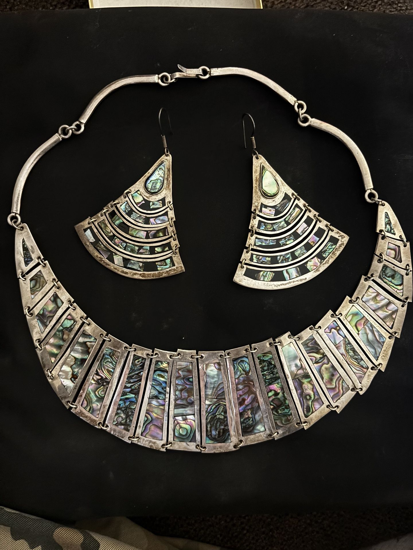 Vintage Alpaca Silver Necklace + Matching Earring Set Made In Mexico 925