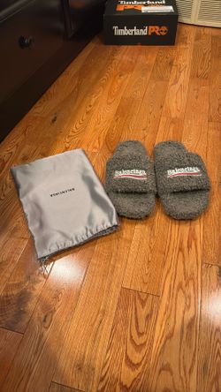 Gray Balenciaga Fur Slides (Size 43)