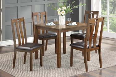Dining set 5 pc Walnut finish, Brown Faux Leather. New Especial price
