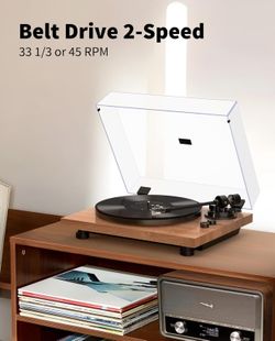 Turntable Vinyl Record Player Support Bluetooth Output Phono/Line Switch Pitch Control with Pre-Installed Counterweight & Magnetic Cartridge