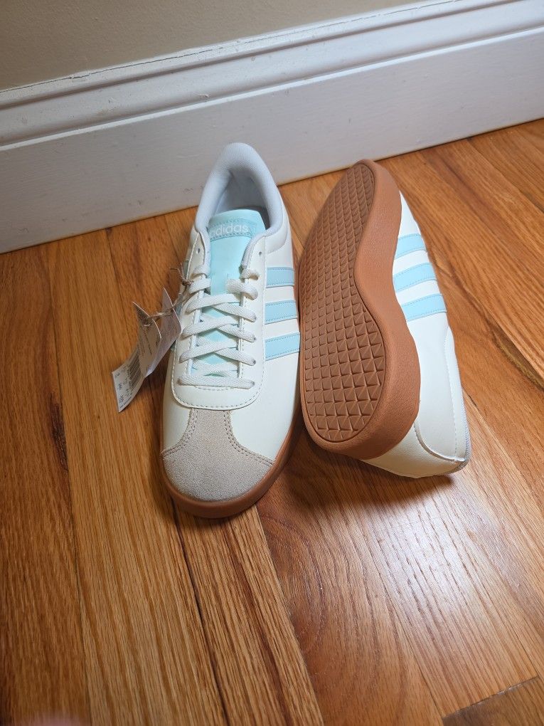 Adidas VL Court Base Women's Sneakers JI1767 Shoes White Turquoise Size 9 NEW
