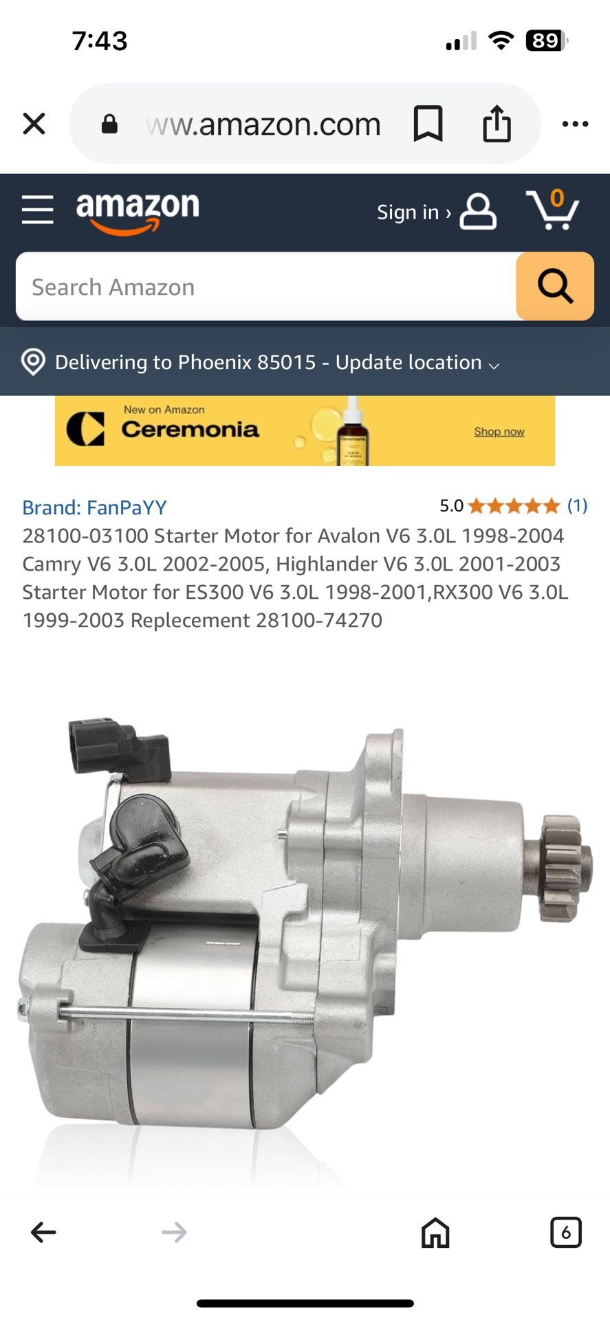 Starter Motor For Avalon