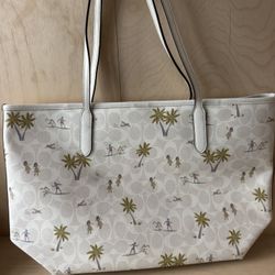 Coach City Zip Tote – Surf & Palm Tree Print (Authentic)