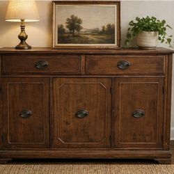 Antique Solid Wood Credenza / Sideboard – Dovetail Drawers (Early 1900s)