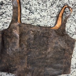 Brown Leather Corset Crop Top 