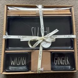 Rae Dunn SUSHI WASABI GINGER Dish & Chopstick Set