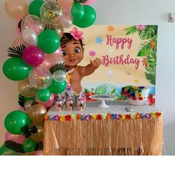 Baby Moana Backdrop Maui Summer Beach 5x3ft Princess Girls Birthday Photo Background Baby Shower Party Supplies Cake Table Decorations