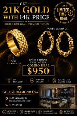 21K Band with Hoops Earrings Set