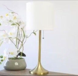 21 in. Gold Tapered Table Lamp with White Fabric Drum Shade