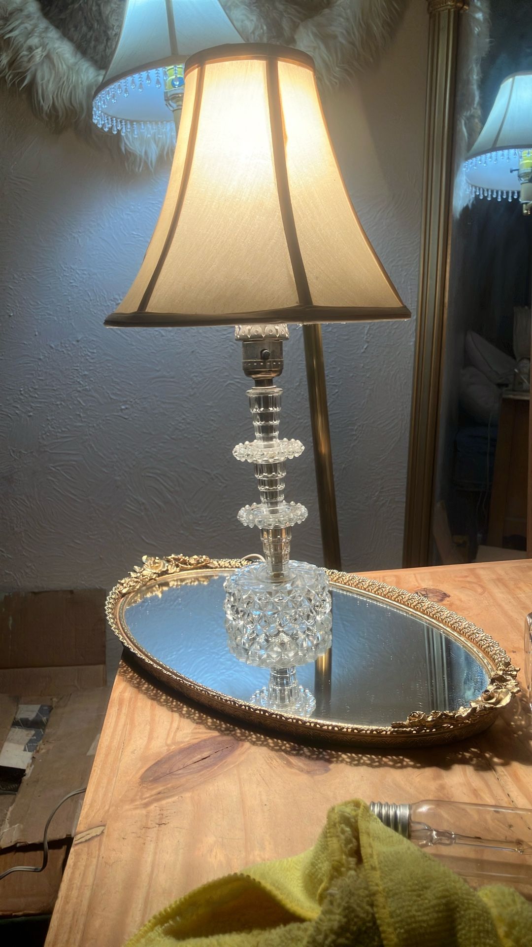 Vintage Crystal Lamp With Shade