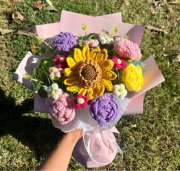 Crochet Colorful roses and sunflower Bouquet