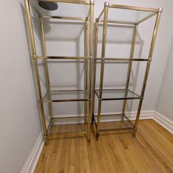 2 Gold Glass Shelving Unit Etagere Bookcase