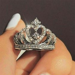 Women Crown Jewelry 925 Silver Rings White Sapphire Size 6-10