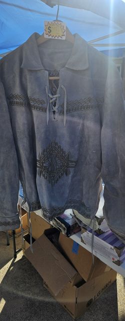 Vintage leather lace up pull over jacket