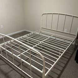 White metal bed frame-Queen
