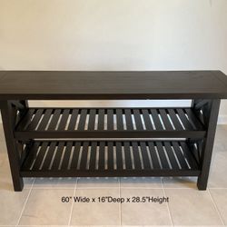 60” Rustic Farmhouse Console Table – Solid Wood – Dark Espresso – Excellent Condition