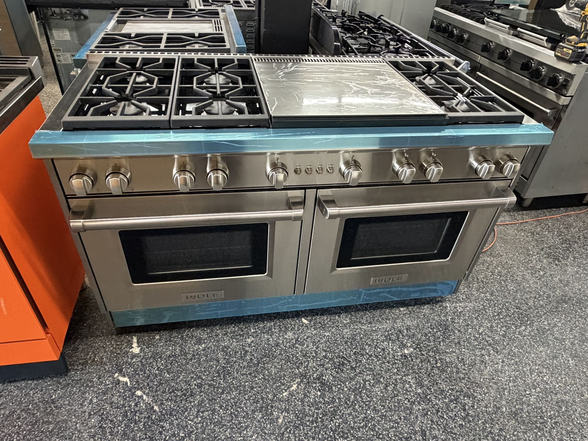 Wolf Stainless Steel 60” Wide Gas Range Stove + Double Griddle
