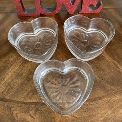 Lot Of 3 Glass Heart Candy Dishes 