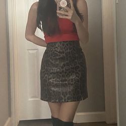 Leopard Leather Mini Skirt