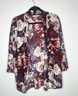 Laurie Felt Kimono Cardigan Womens Medium Multi Floral Rose Print Open Front
