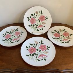 Set of 4 Vintage Stangl Wild Rose Dinner Plates about 10 1/8” Diameter  