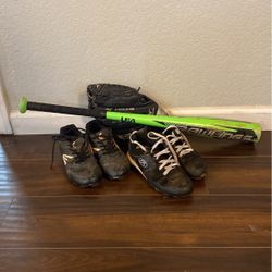 Kids baseball bat, Cleats Shoe Size 2 & 4 W/glove