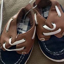 Carters Navy & Brown Baby Boat Shoes 0-3 Months
